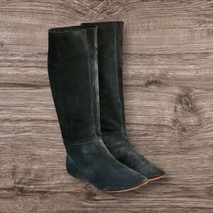 Women Vintage Leather Green Suede Knee high boots by Sigerson Morrison size 8.